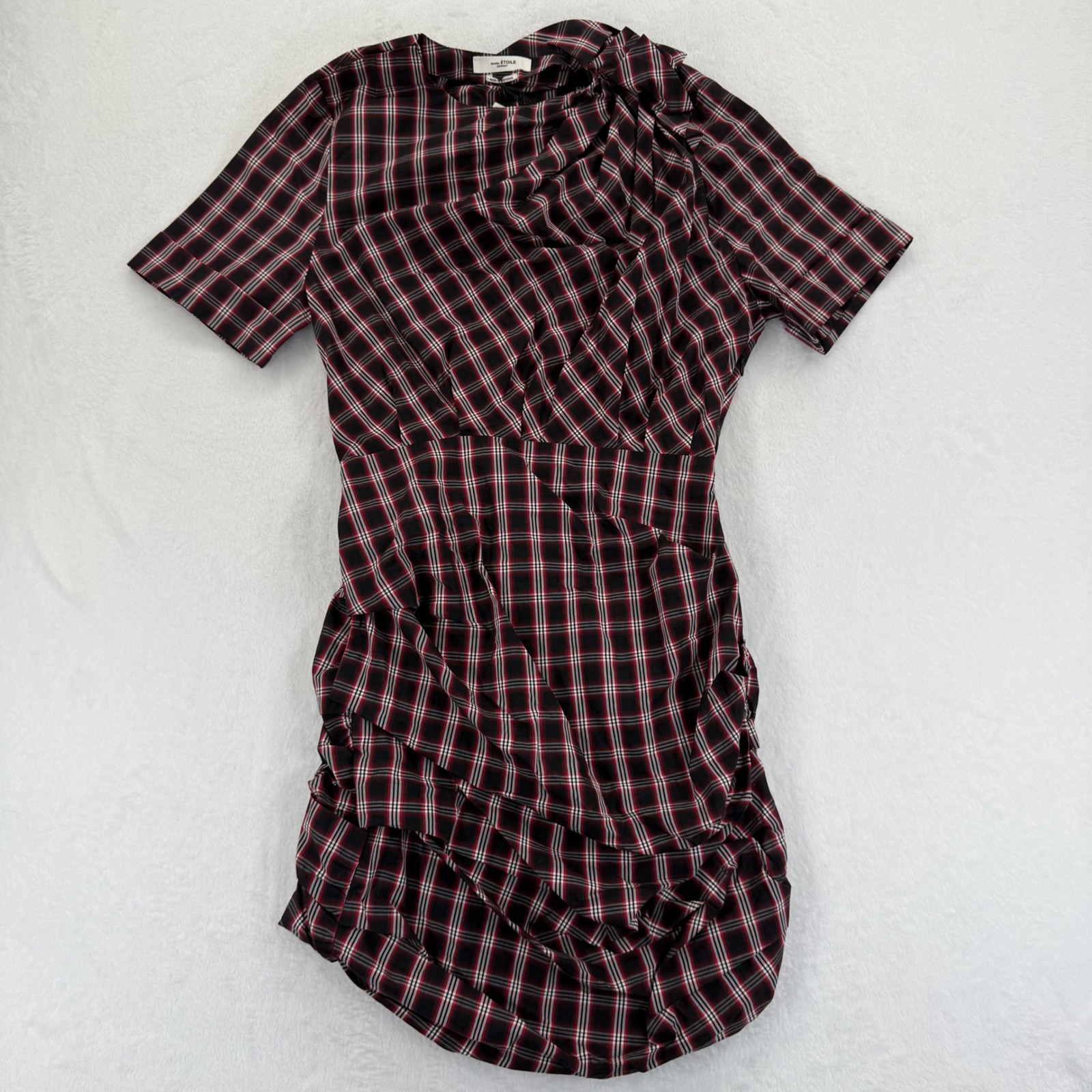 Isabel Etoile Marant Oria Plaid Ruched Dress Black Red White Size 38